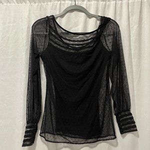 Guess Black Dotted Mesh and Lace Blouse